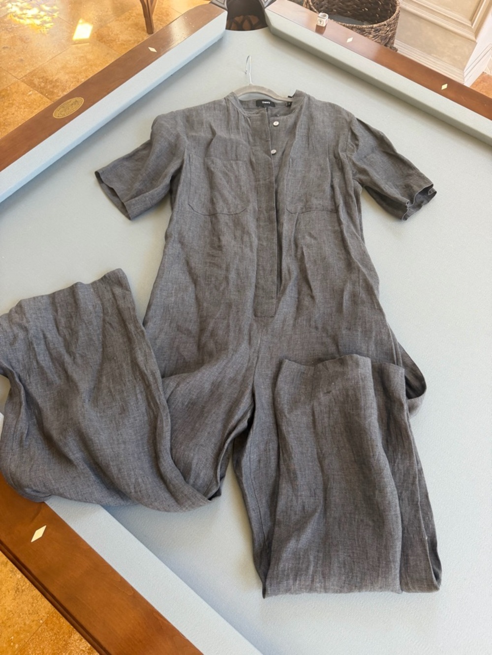 Theory Gray Linen Relaxed Jumpsuit size 8